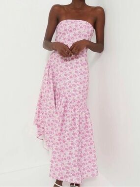 Hyacinth House Pink and White Floral Ruffle Hem Camellia Dress